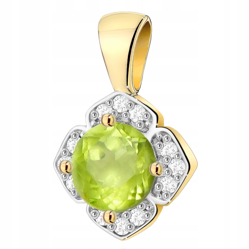 Zlatý Přívěsek Přívěsek pr. 585 Květina Brilianty 0,06 ct a Olivín 0,60 ct