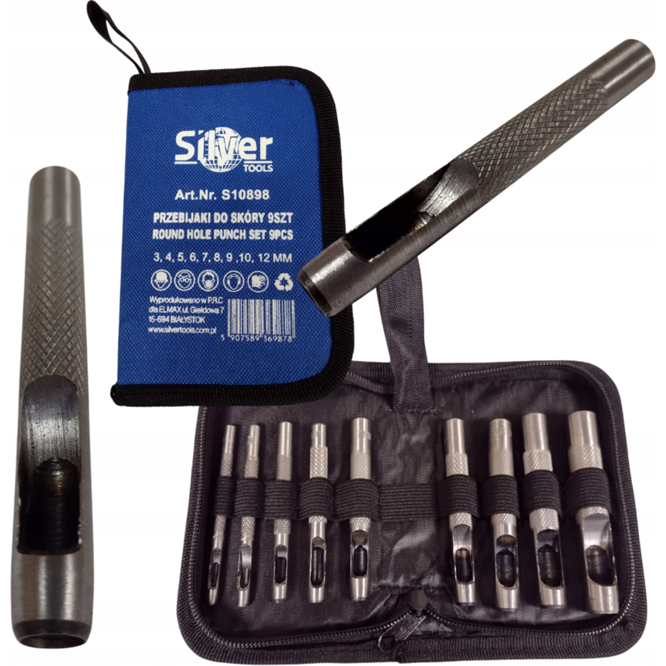 Przebijaki do skóry gumy wycinak dziurkacz zestaw 3-12 mm 9 el. SilverTools
