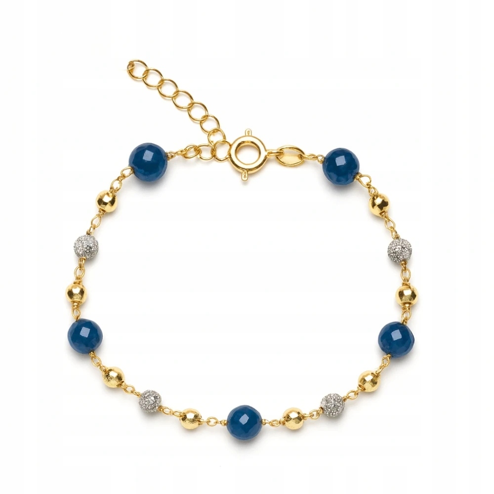 Pozlacený Stříbrný Náramek 925 Safírové Kameny Moderní Styl 19 CM