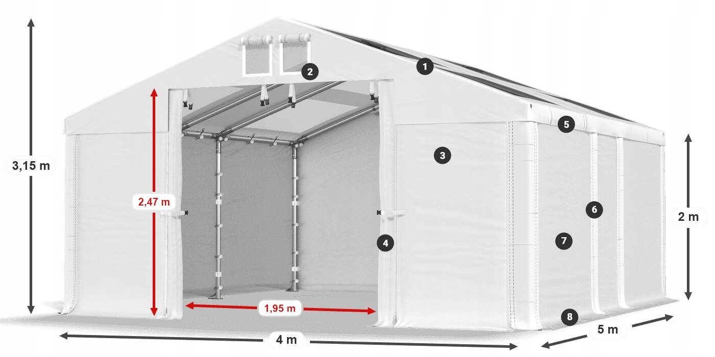 Namiot Budowlany 4x5m Magazynowy DAS 580 S Szerokość 4 m