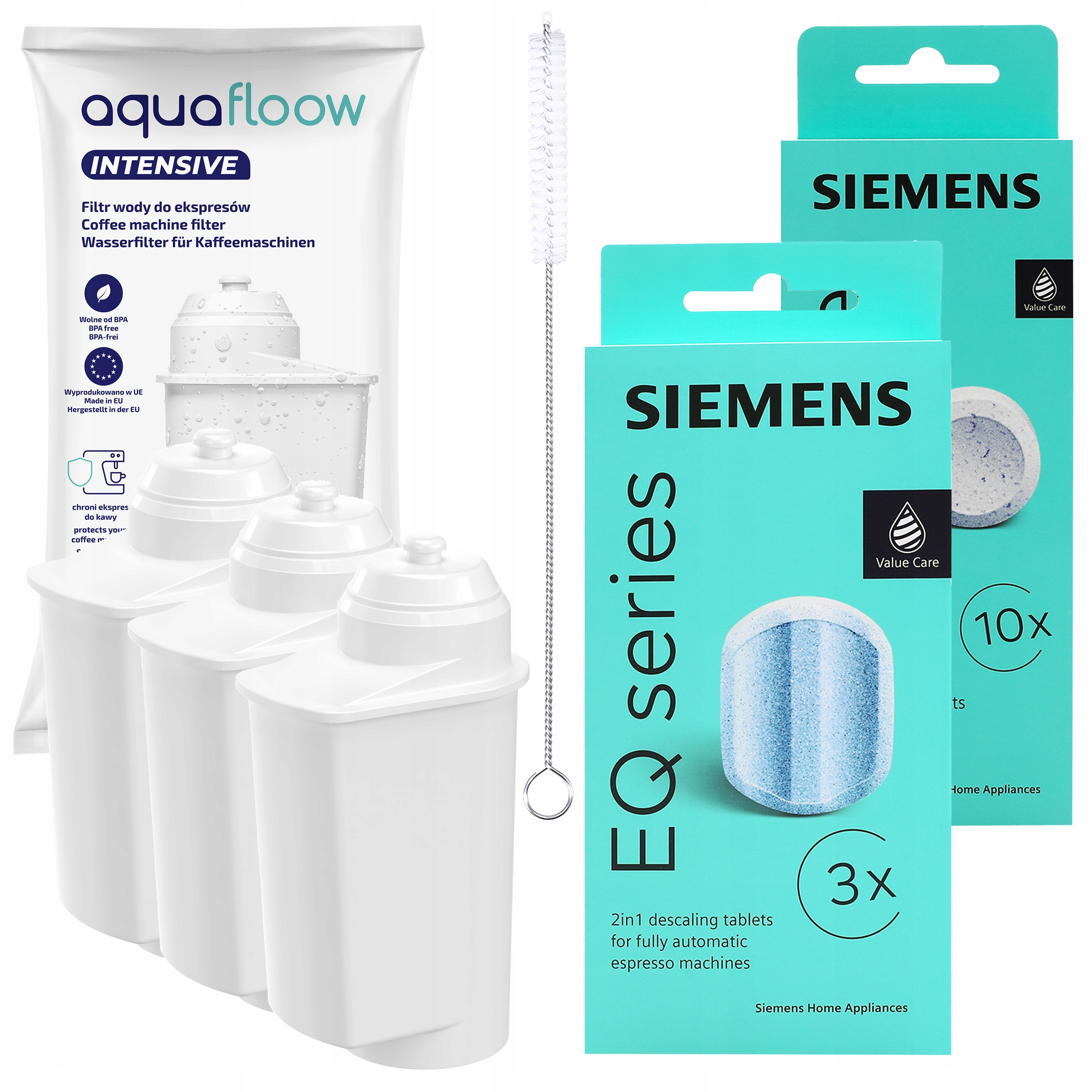 Zestaw czyszczący do ekspresów Siemens EQ3 EQ6 EQ9 tabletki filtry