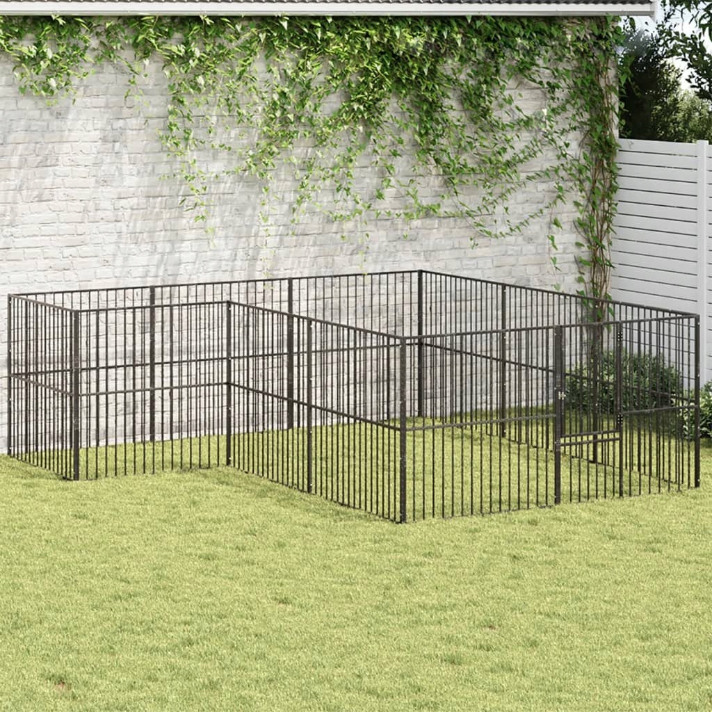 VidaXL Psí Kotec , 12 panelů, černá, pozinkovaná ocel