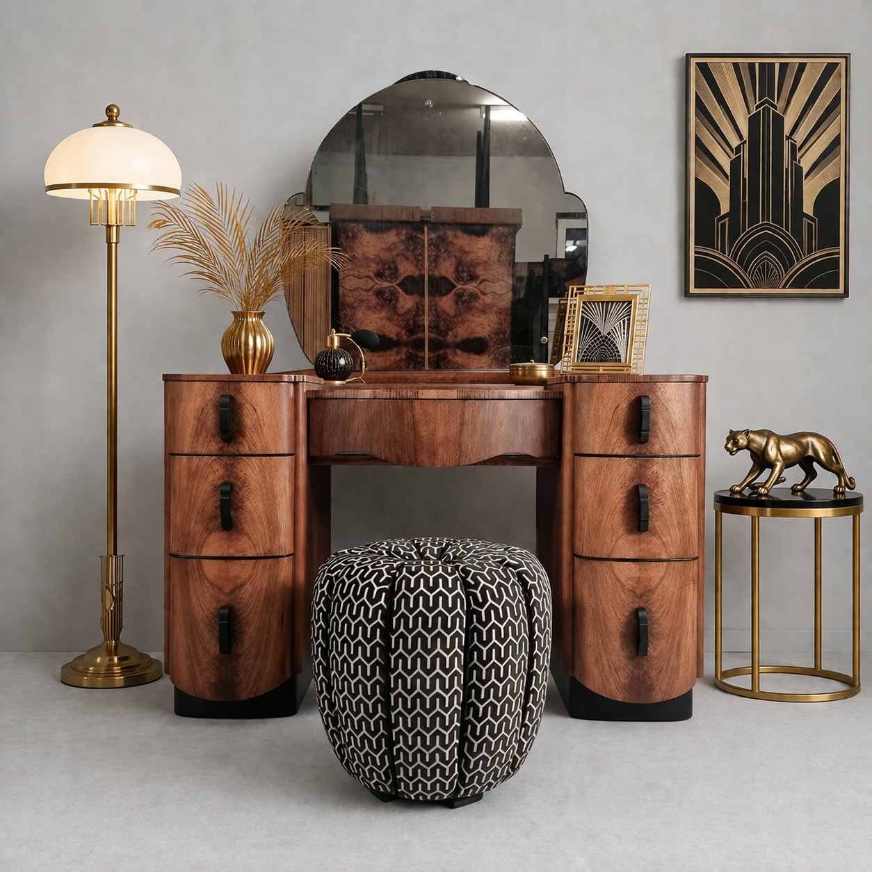 TOALETKA + PUFA ART DECO - J.HALABALA