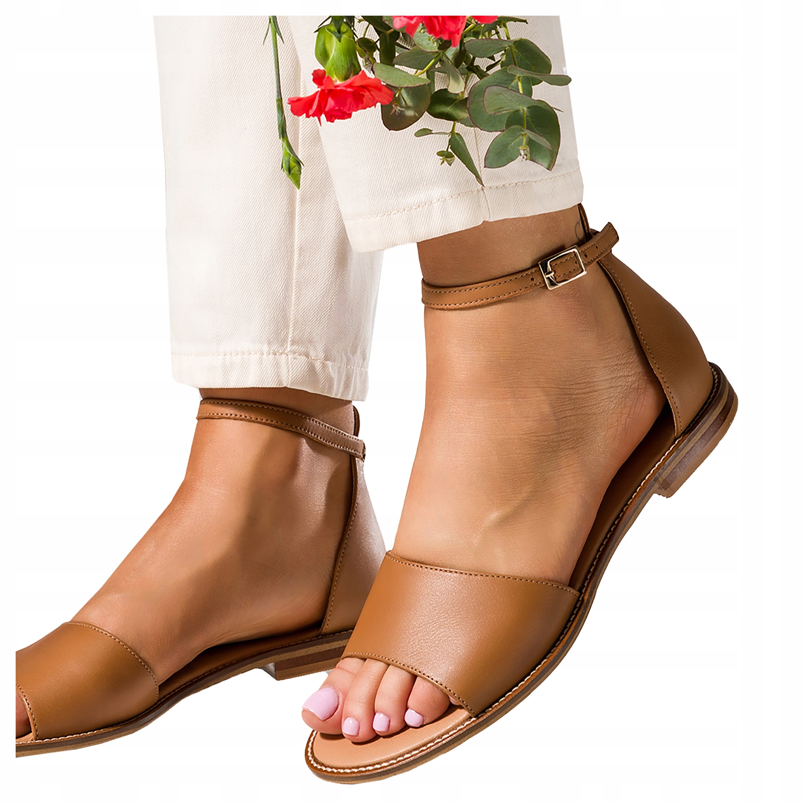 Dámské kožené sandály Hnědé Zakrytá pata Pohodlné Polský výrobek vel. 36