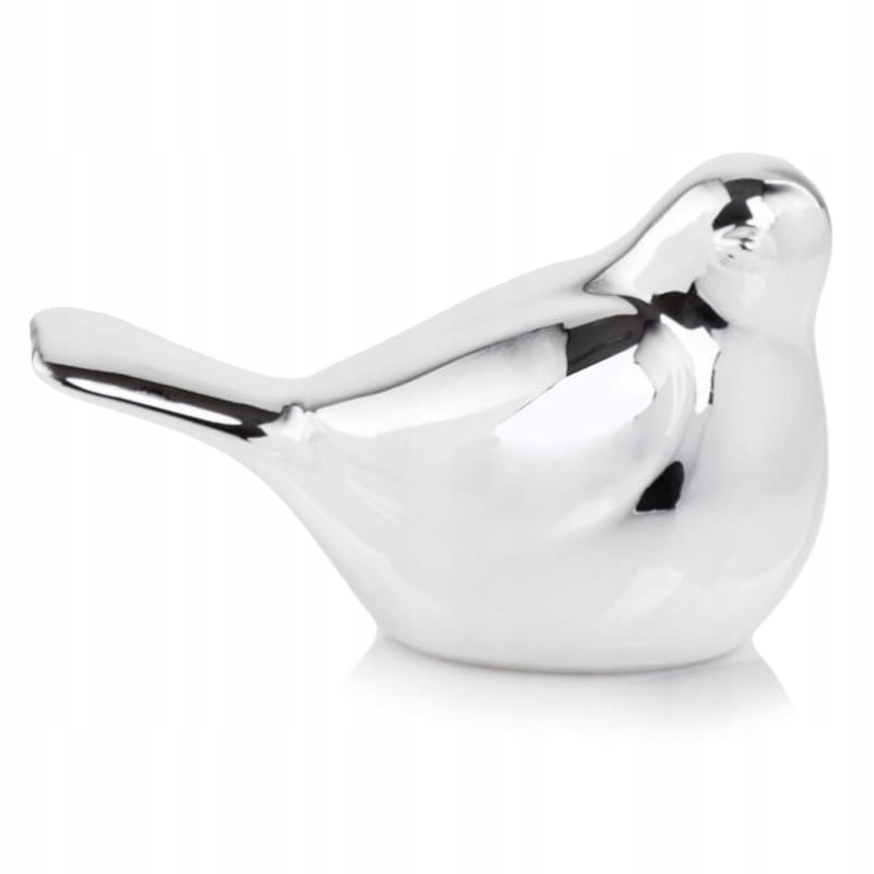 

Srebrny lustrzany ptaszek figurka ceramiczna 13 cm