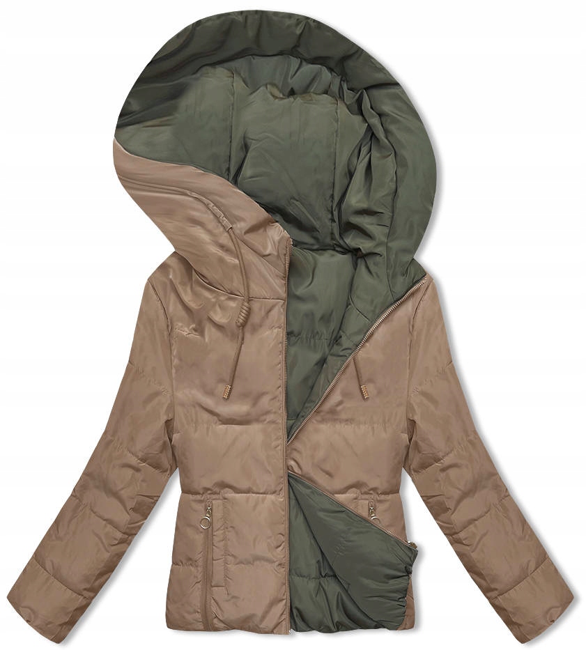 Bunda S S Kapucí B8181 Béžová/khaki XXL (44)