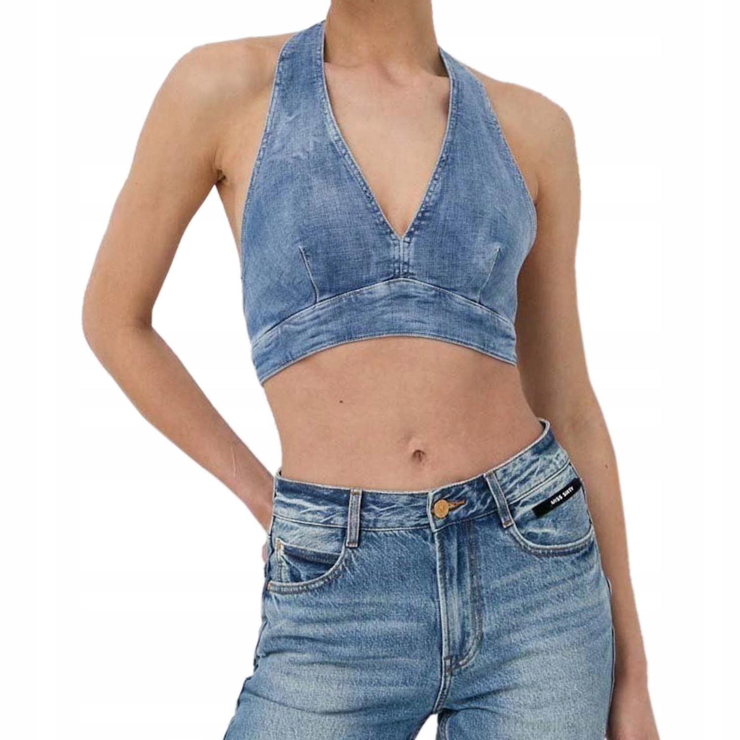 Dámský top Guess Thalia, denimová bavlna, módní krátký vel. Xs