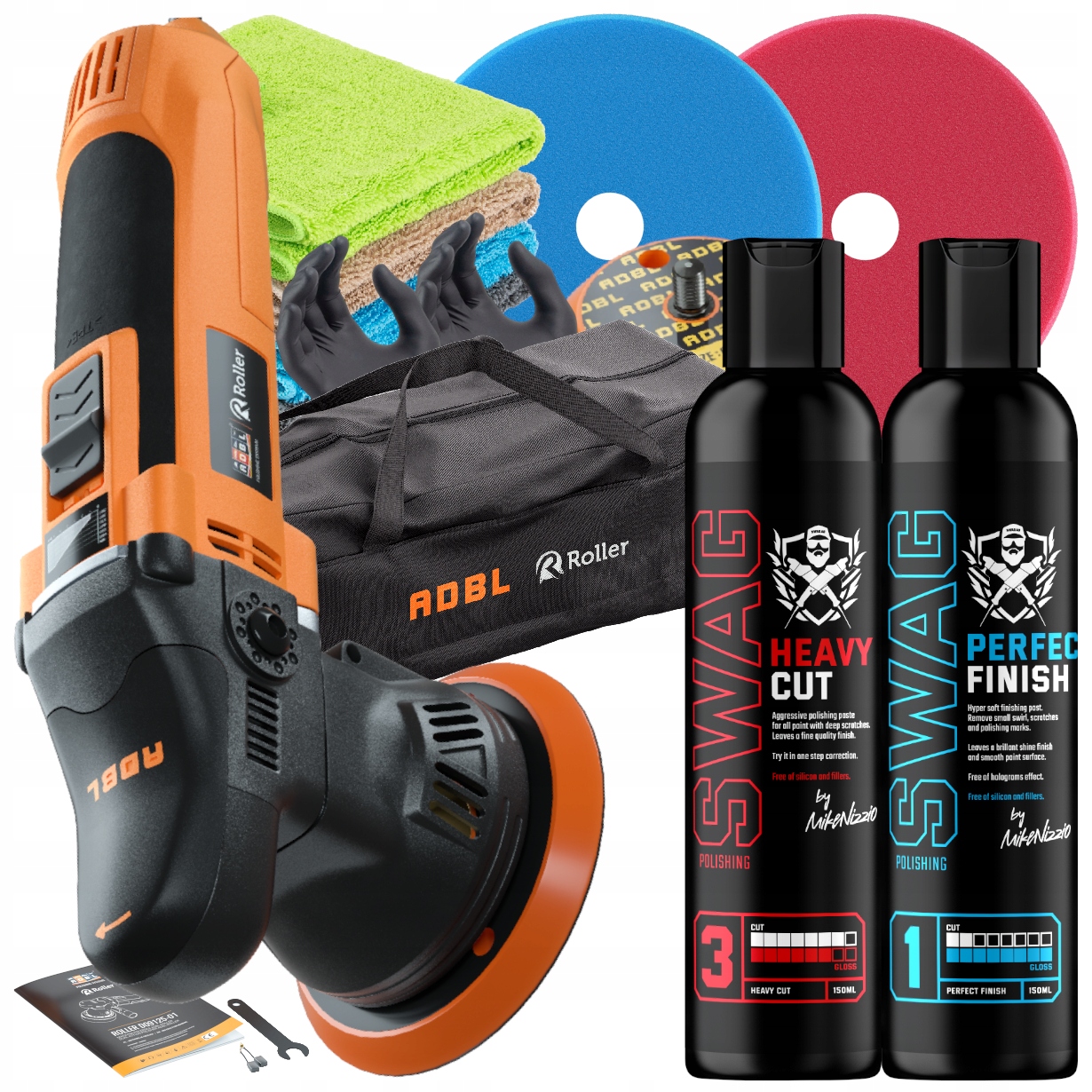 POLERKA SAMOCHODOWA ADBL D09125 + PASTY SWAG + PADY ZESTAW DO POLEROWANIA