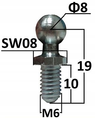 

Sworzeń kulowy o średnicy 8mm gwint M6 dł. 19mm