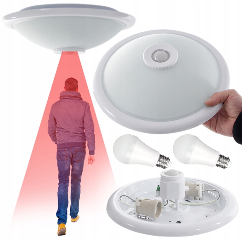 Okrągły Plafon Led Na Sufit Pir Czujnik Ruchu I Zmierzchu 2x E27 10W 4000K