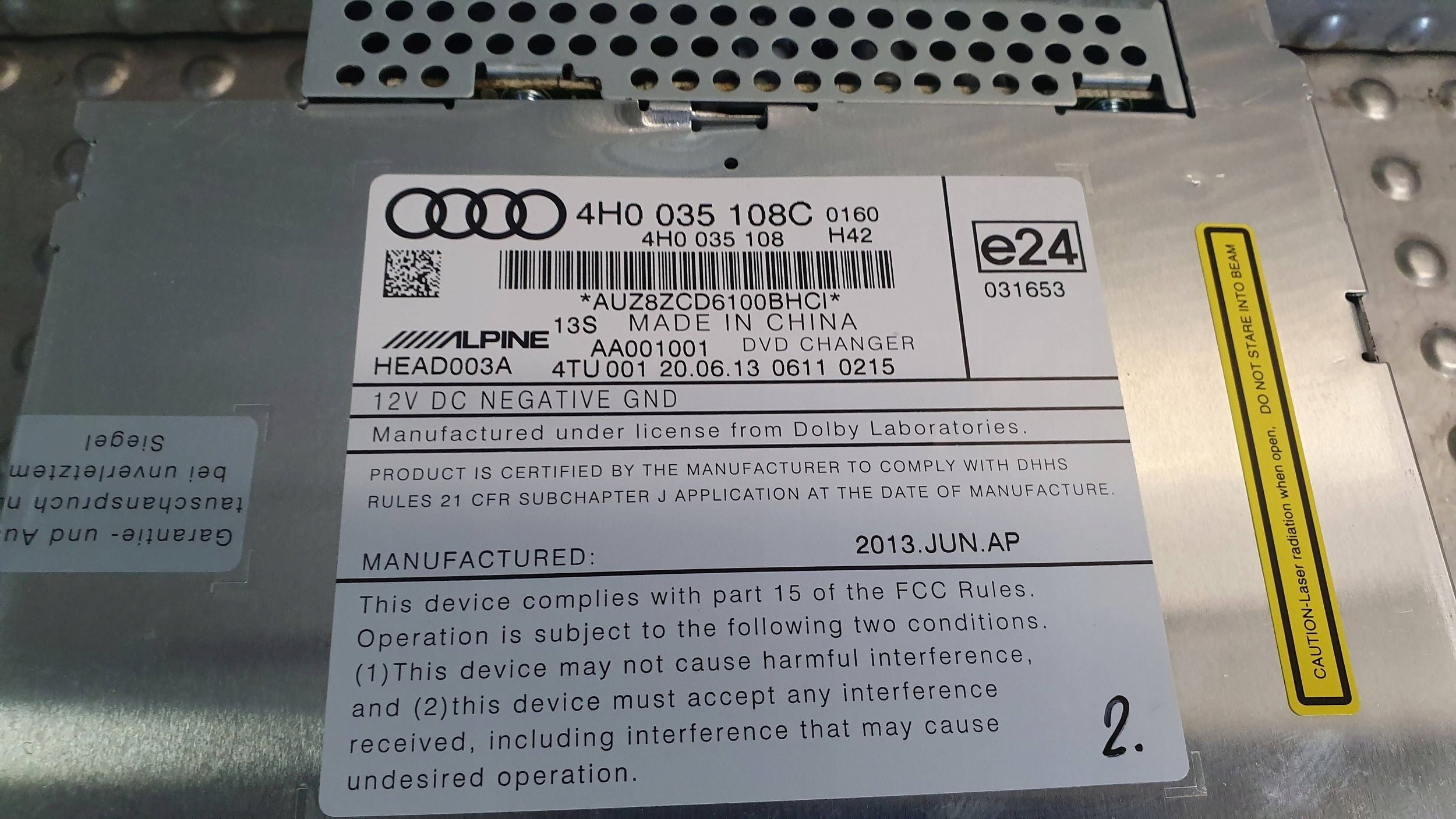 changer PLYT DVD CD AUDI OE A4 A6 A7 A8 02- 4H0035108C