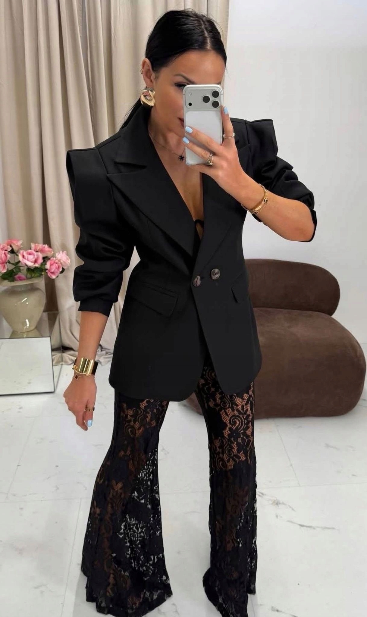 Krajkové kalhoty černé zvony La MiLLa vel Xs