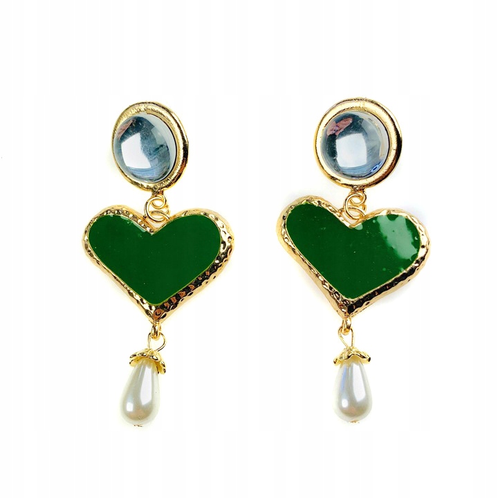 

Kolczyki Serce Sercem Serduszko Zielone Złote