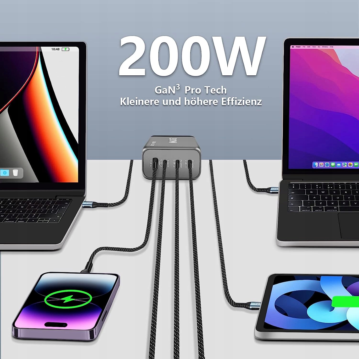 Ładowarka UOUCOO 200W 4 PORTY 3X USB-C + USB Y368 Marka Silver Monkey