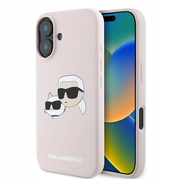 Pouzdro Karl Lagerfeld Silicone Heads MagSafe pro iPhone 16 Plus růžové