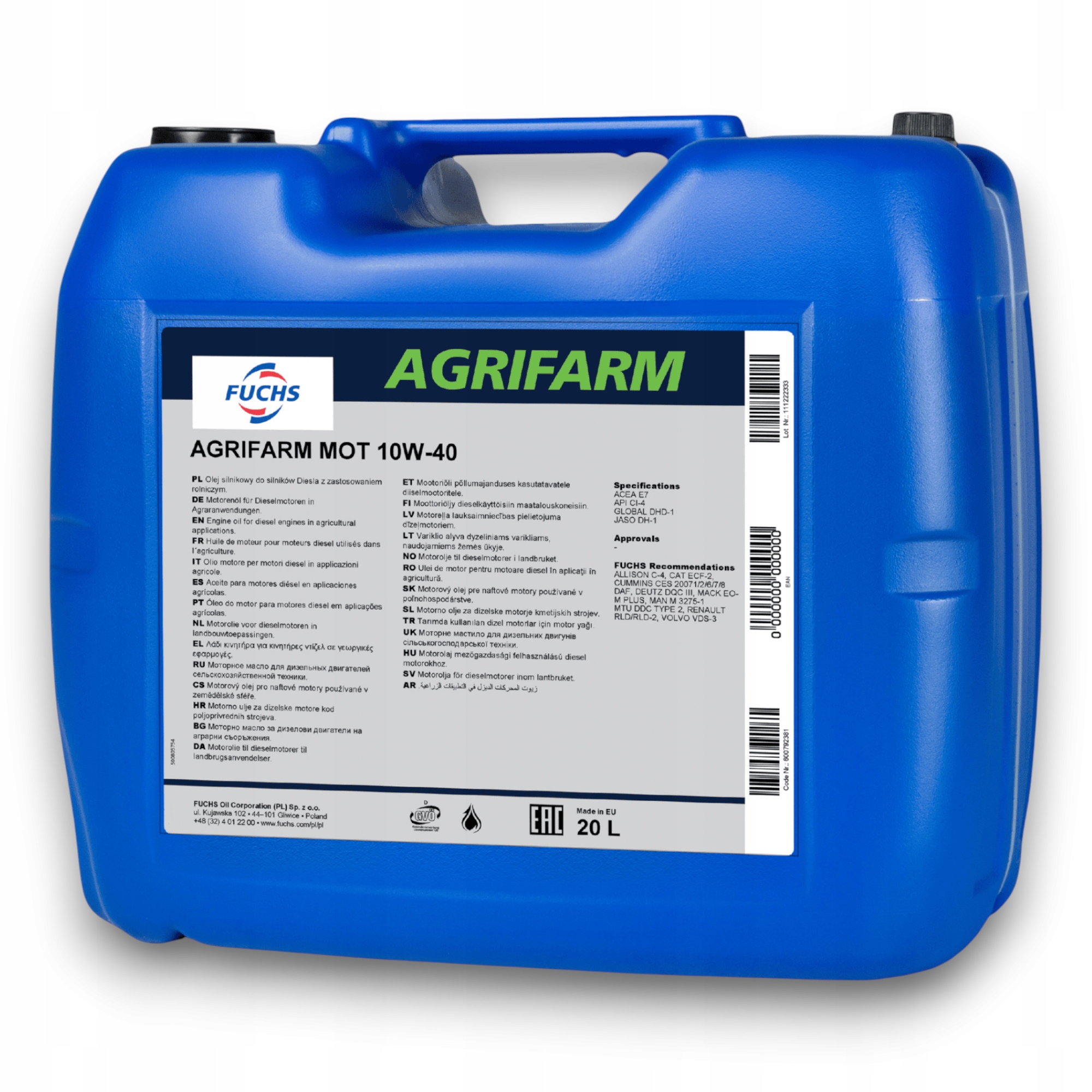 Olej półsyntetyczny Fuchs Agrifarm Mot 10W-40 20L