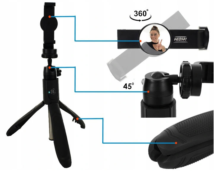 KIJ SELFIE DO ROBIENIA ZDJEĆ BLUETOOTH do SAMSUNG A52 /A53 /A54 S23 / S24 Materiał aluminium metal tworzywo sztuczne