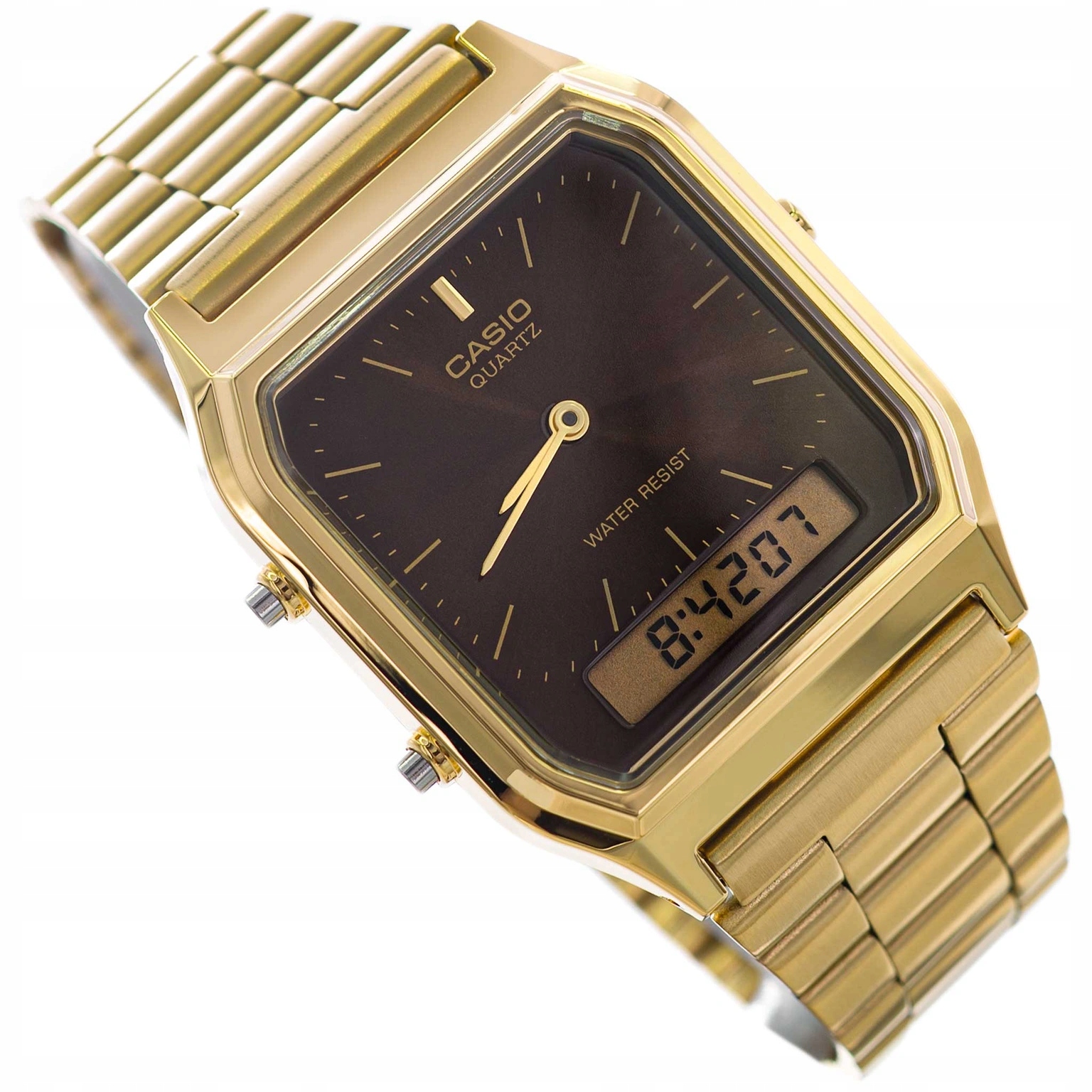 Pánské Hodinky Casio AQ-230GA 5A Vintage Zlaté Datumovka Stopky Klasické