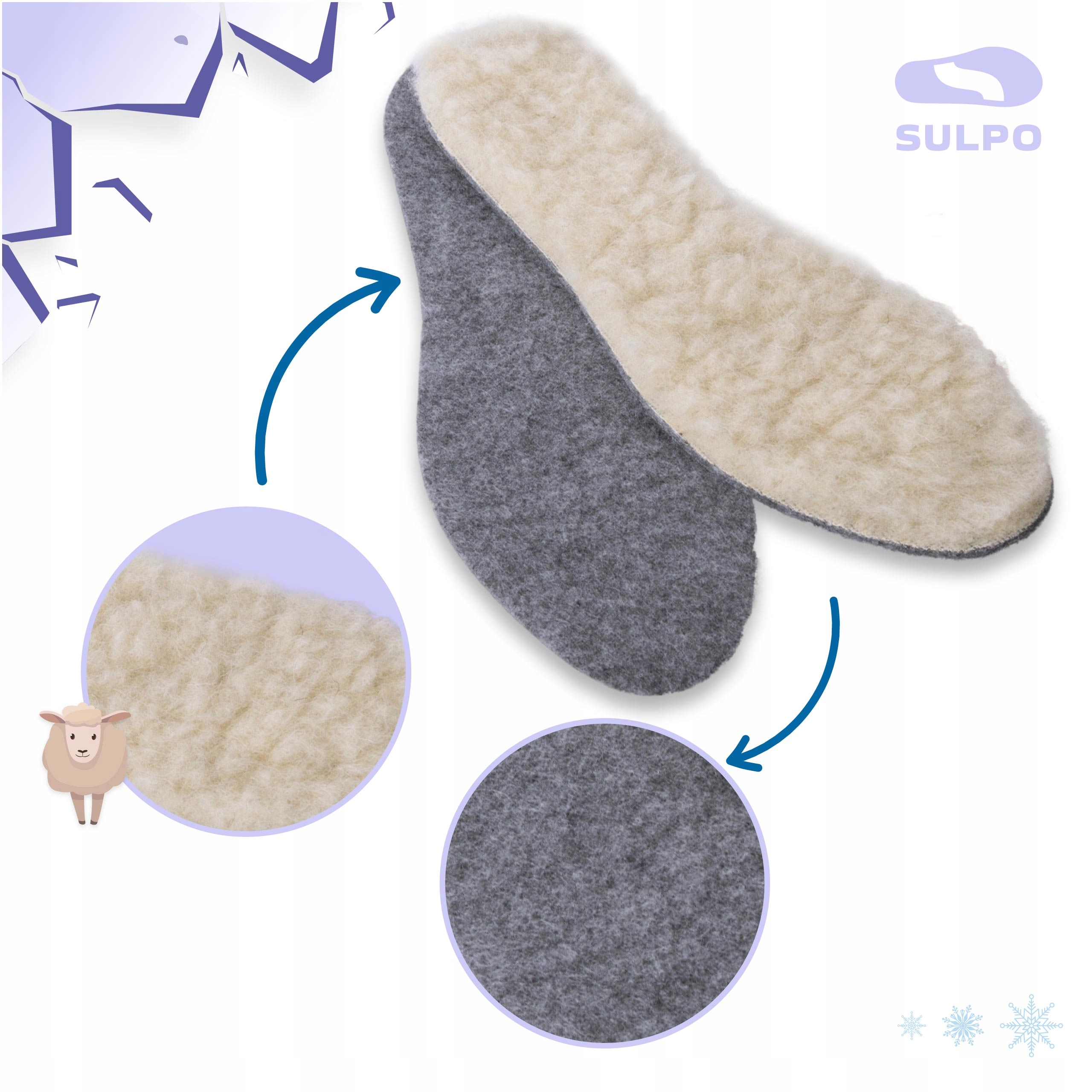 Zimowe ciepłe wkładki do butów dla dzieci z wełną i filcem termoaktwne r_26 Kod producenta R049_26