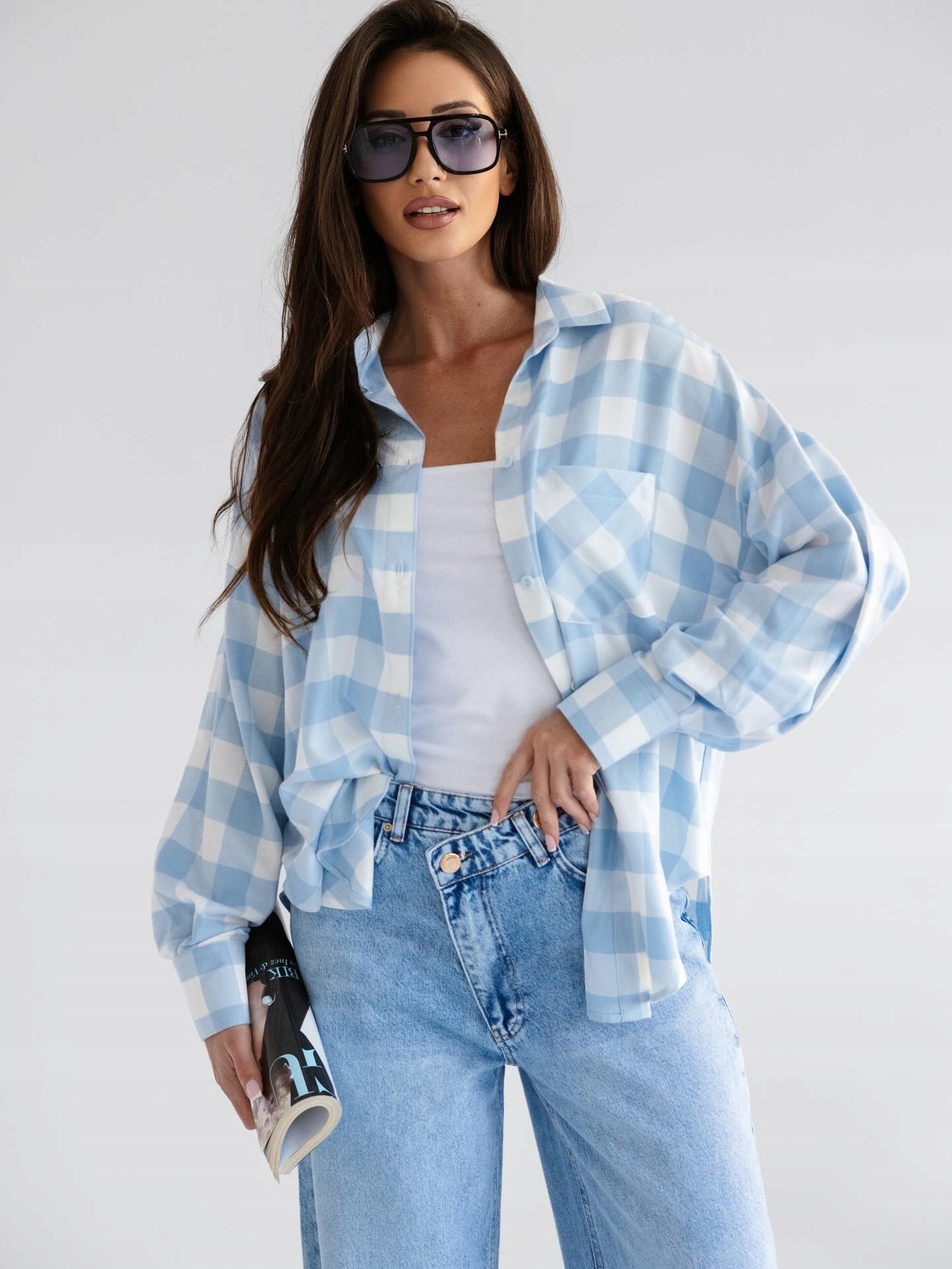 By O La La! Kostkovaná Košile S Kamínky Off White/modrá S