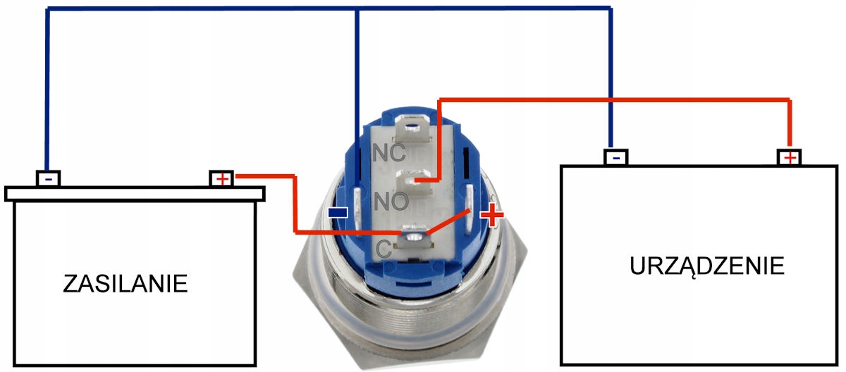 Przełącznik 12V-24V Niebieski Podświetlany Przycisk RESET MONOSTABILNY 16mm Symbol SRBBlue12V-24V