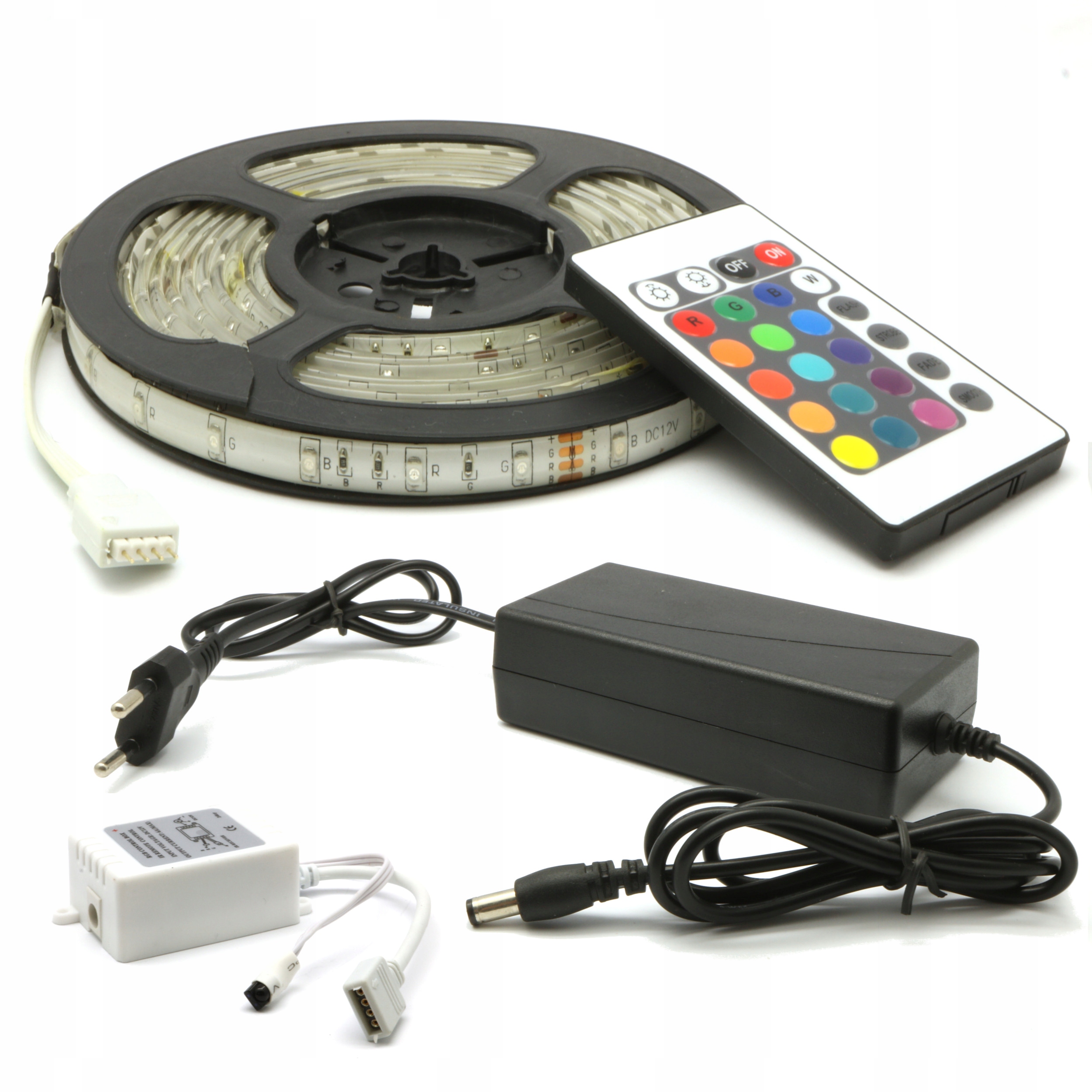 TAŚMA LED RGB 5050 Z ZASILACZEM I PILOTEM 5METRÓW (5904204301633 ...