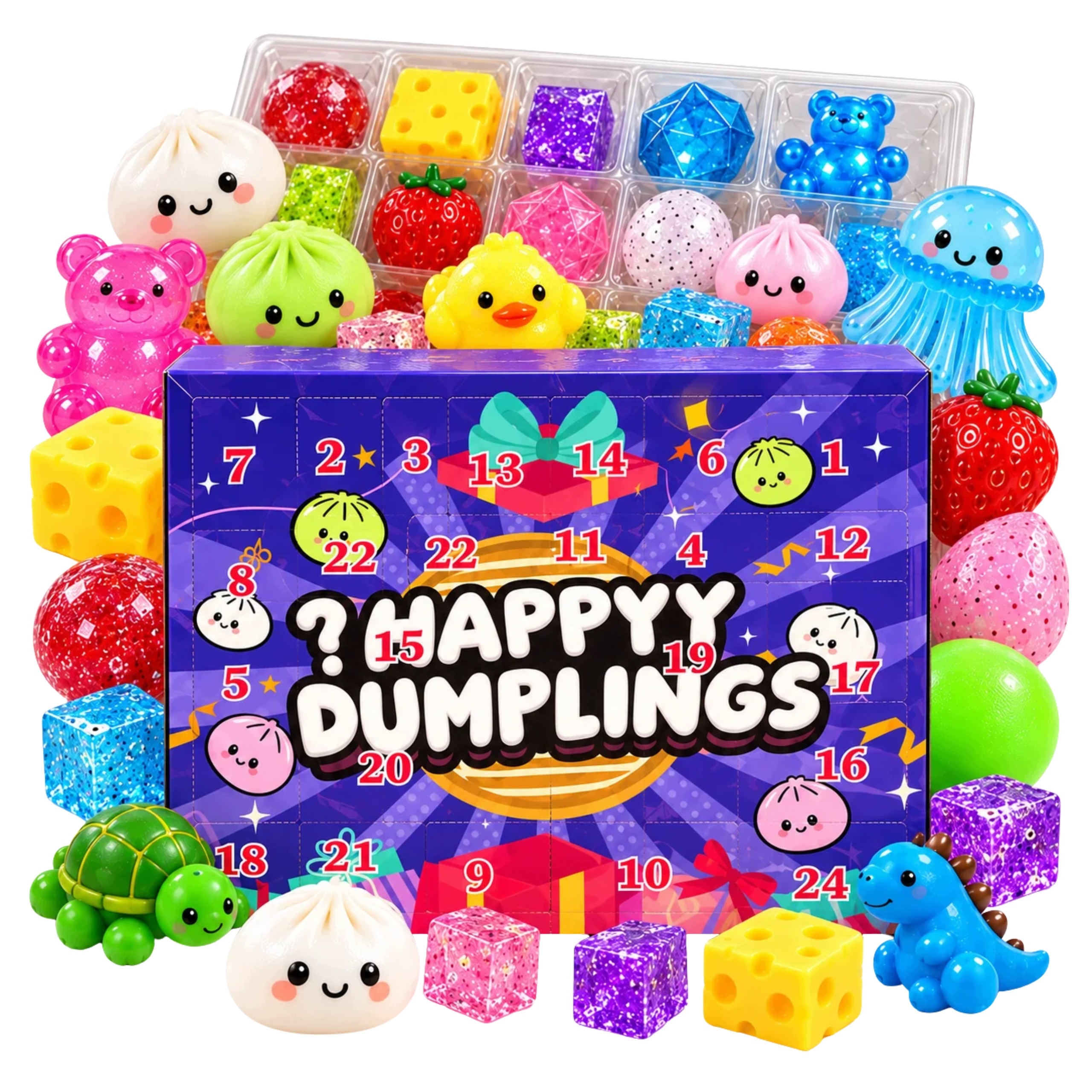 Adventní kalendář Mačkací Hračky Squishy 24 ks Antistresový Dárková Sada