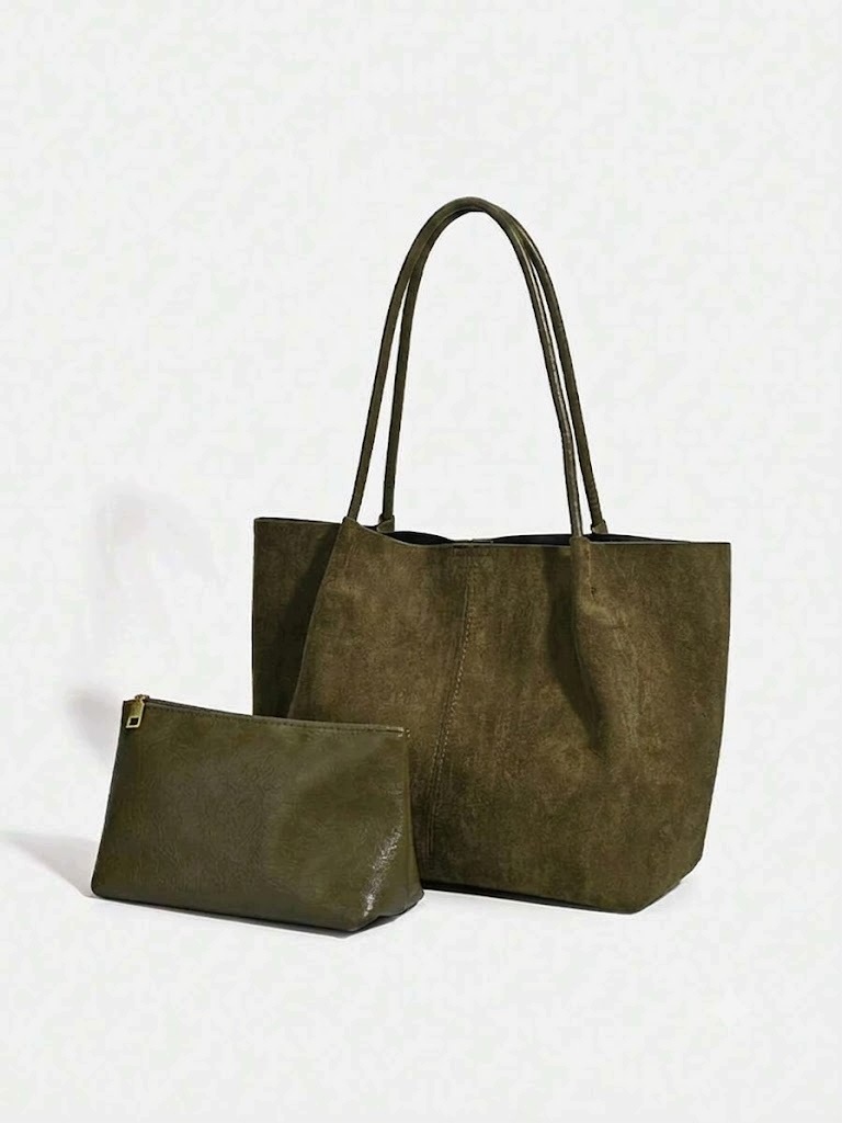 Shein Olivová Klasická Kabelka S Prošívaným Kosmetickým Přípravkem 35 x 30 x 15 1L
