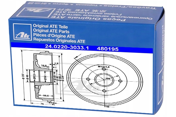 24.0220-3033.1 - Гальмівні барабани ATE для NISSAN MICRA III 1.6 160 SR