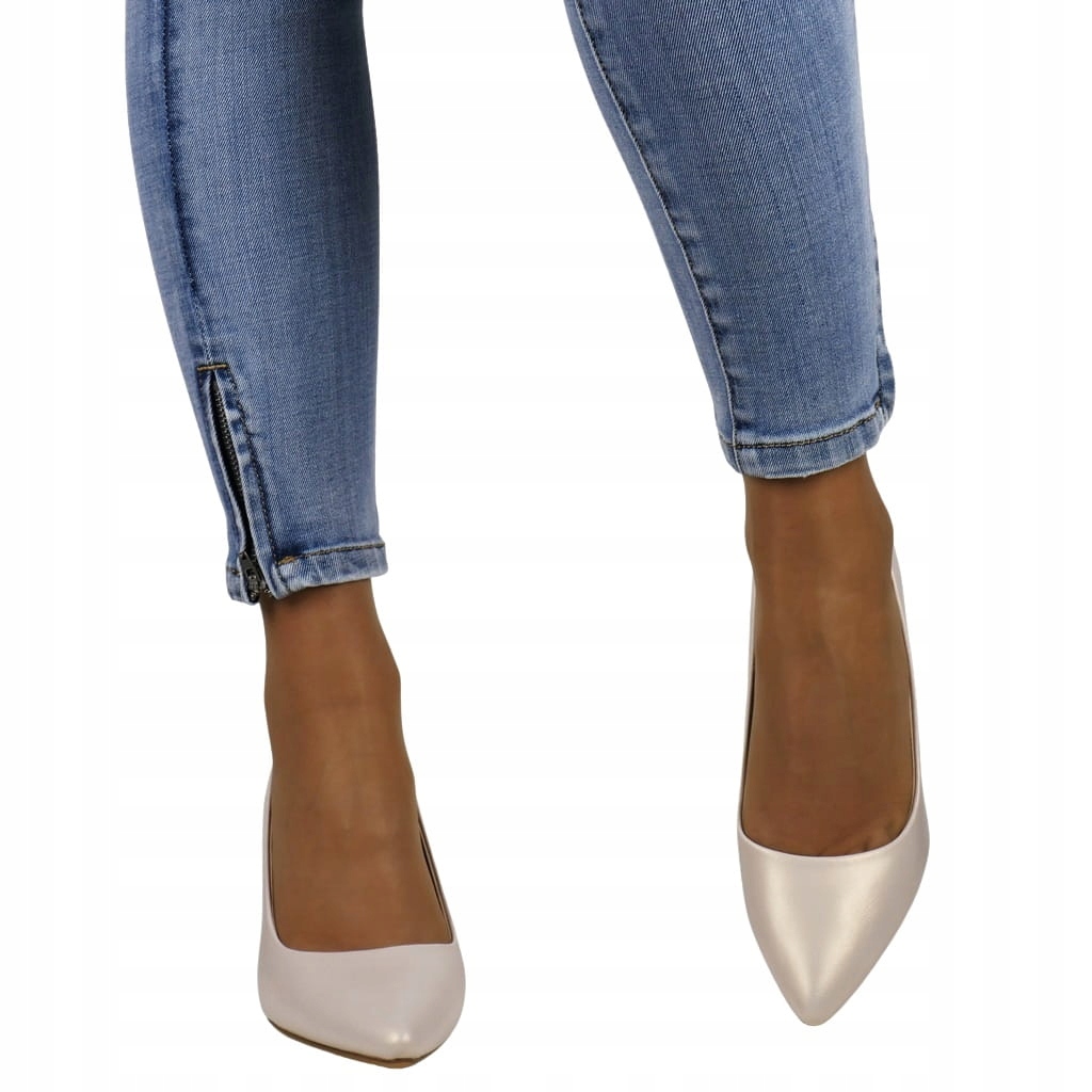 DAMSKIE ELEGANCKIE CZÓŁENKA BUTY NA OBCASIE SŁUPKU BEŻOWE PERŁA Wzór dominujący bez wzoru