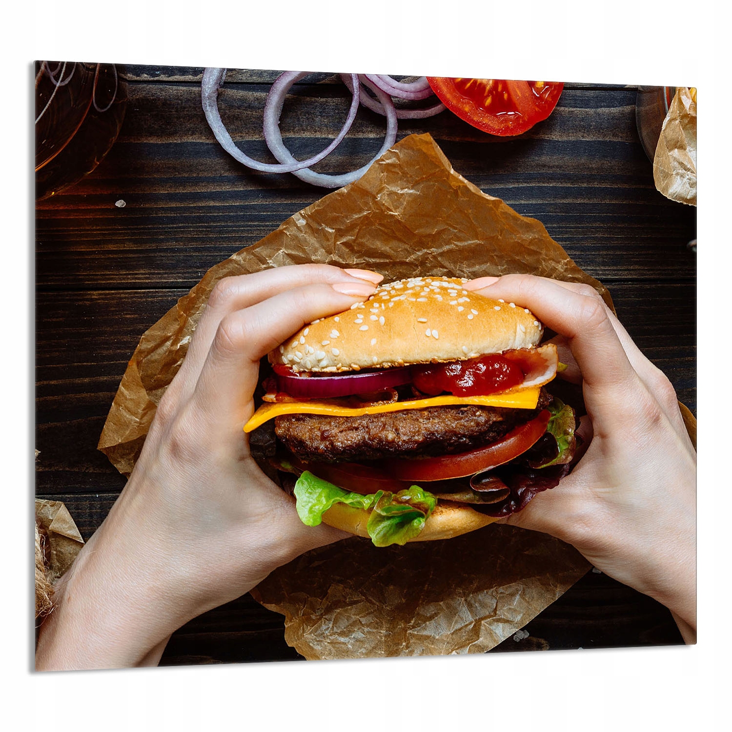 Skleněný Panel Do Kuchyně 65x60 Hamburger Tvrzené Sklo