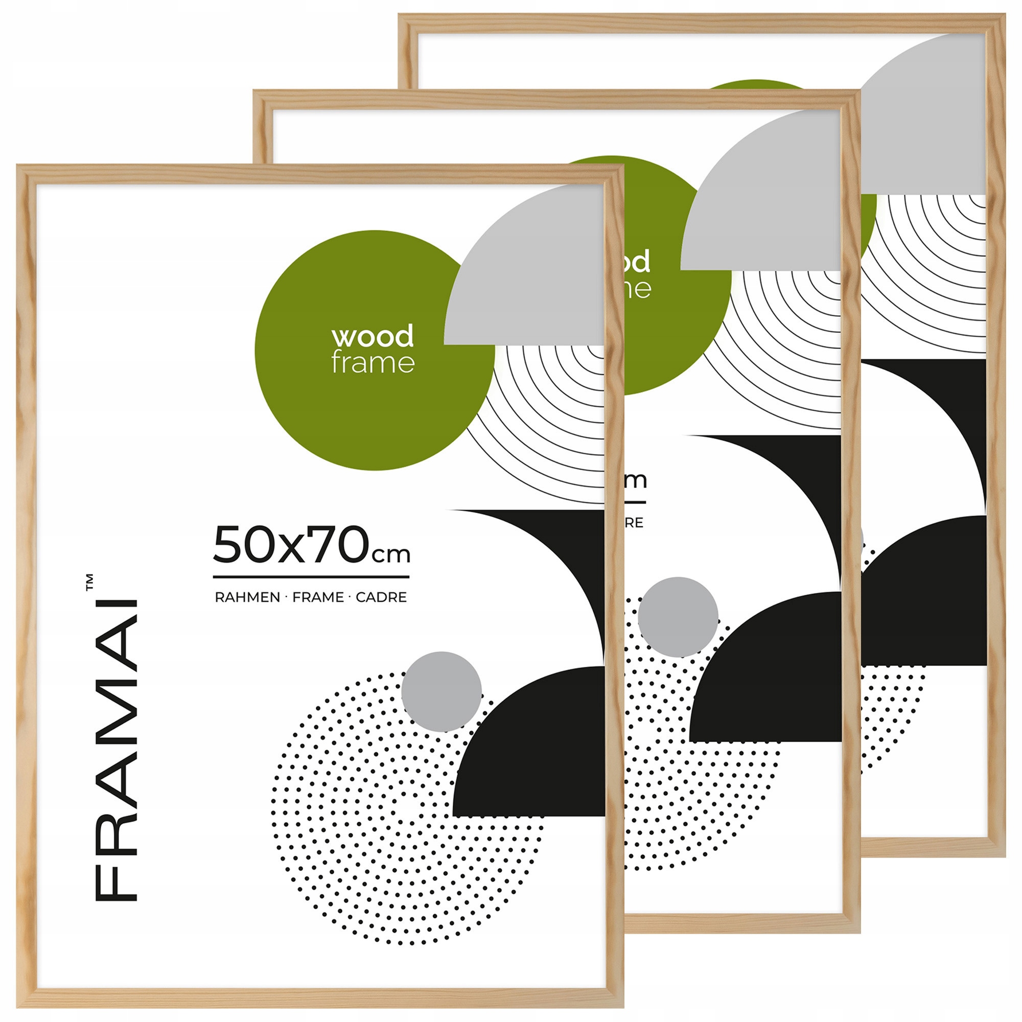 Balíček 3 dřevěných rámků 50 x 70 cm