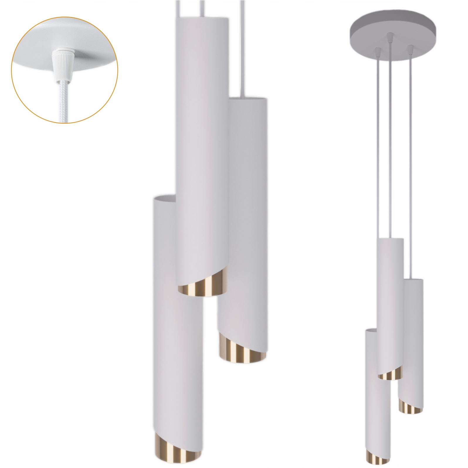 Lampa Stropní Svítidlo lustr Led stropní Ring 40W Zwis závěsná Bílá Zlatá 3xGU10