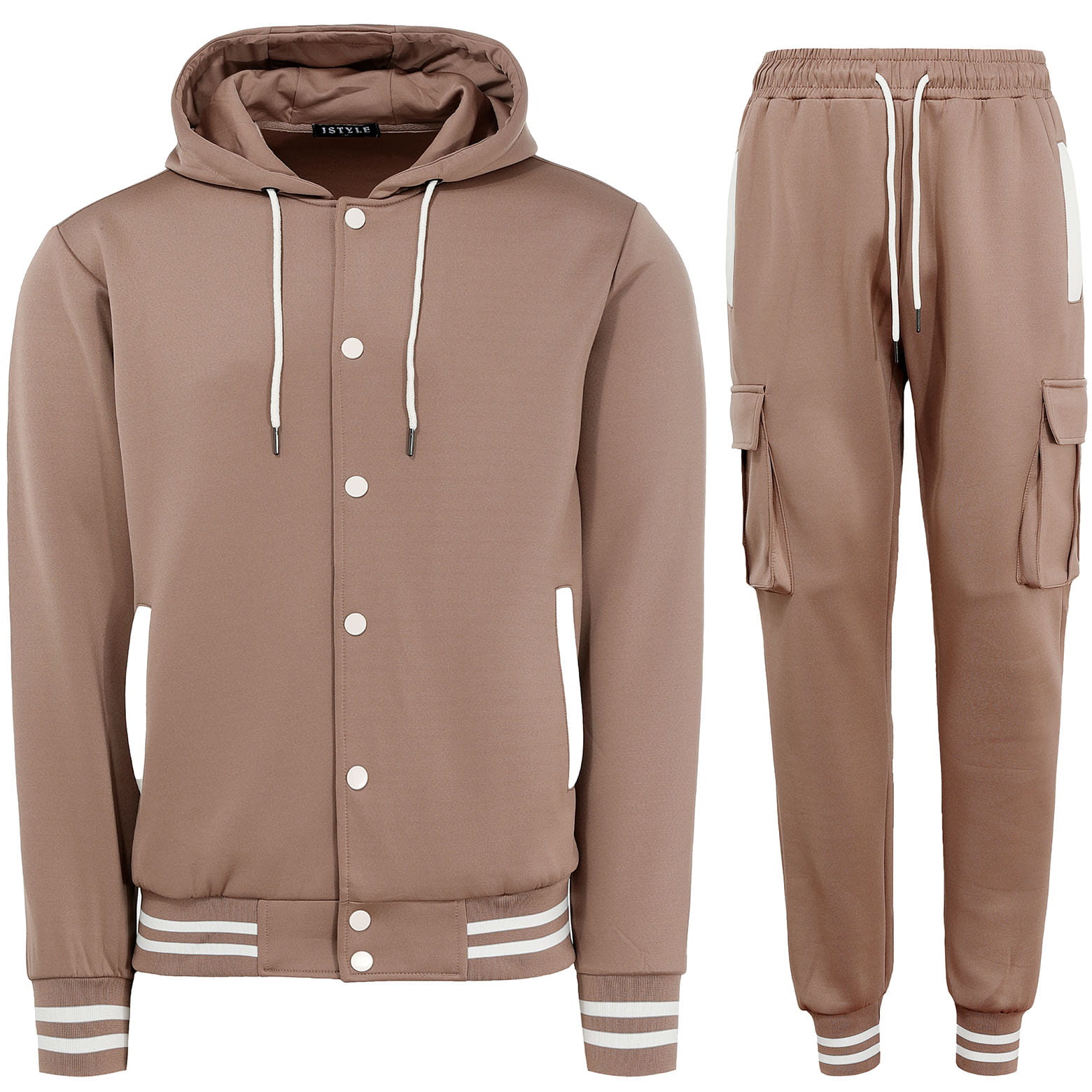 Teplákovka pánský béžový komplet kapsáče a rozepínací mikina s kapucí XXL