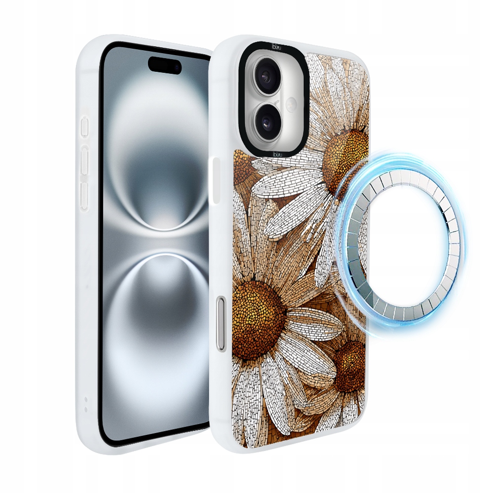 Pouzdro pro iPhone 16 Plus Ibizu DropGuard Matt s MagSafe, heřmánková mozaika
