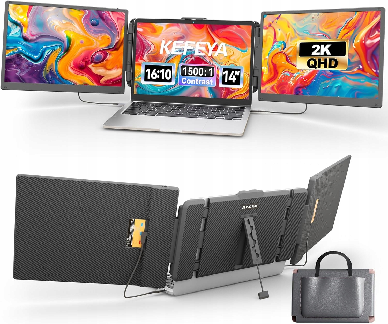 Kefeya S2 Pro Max Monitor Prenosný 14" 2K 1440p Trojitý displej pre notebook