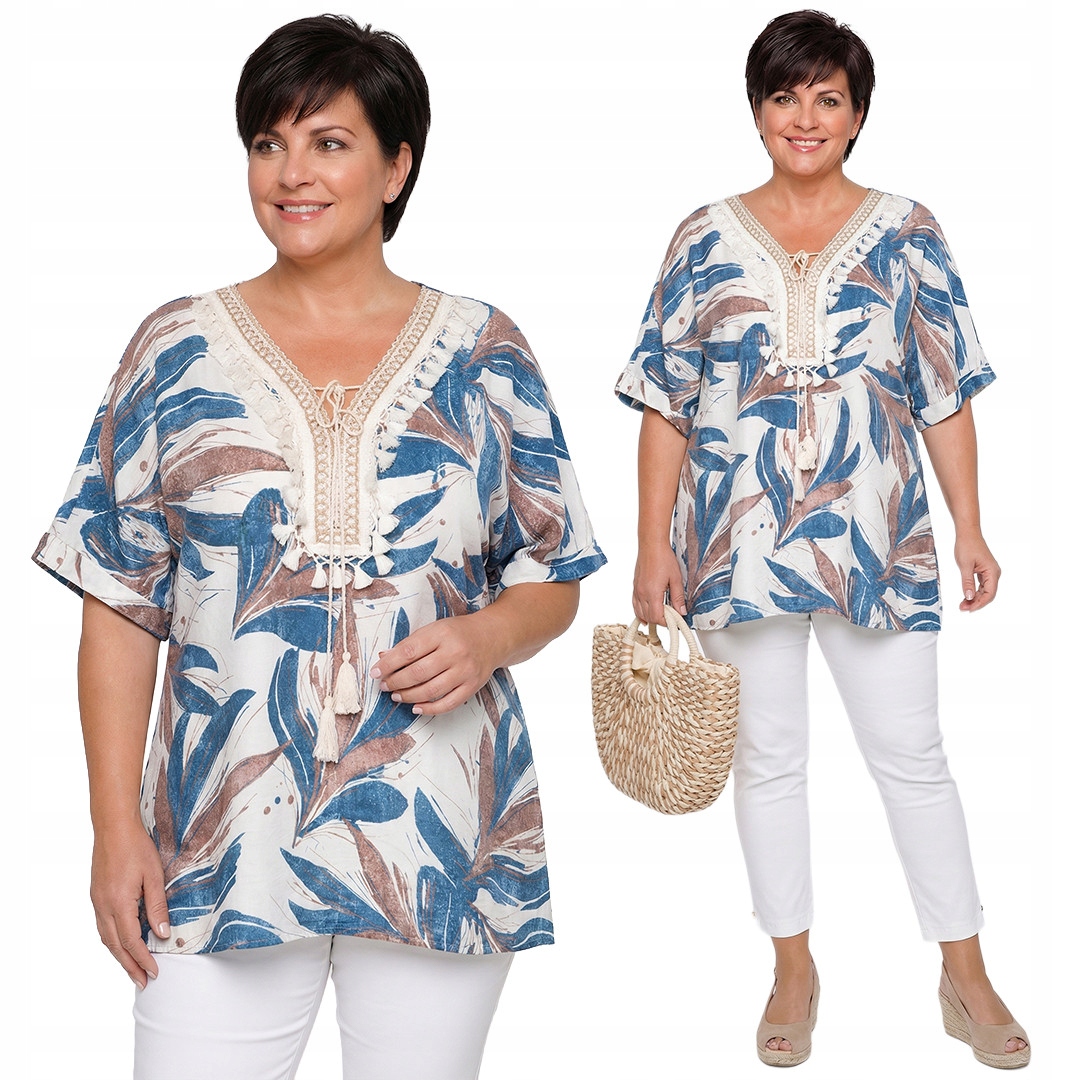 Tunika modro-hnědé vzory plus size velikost 54/56