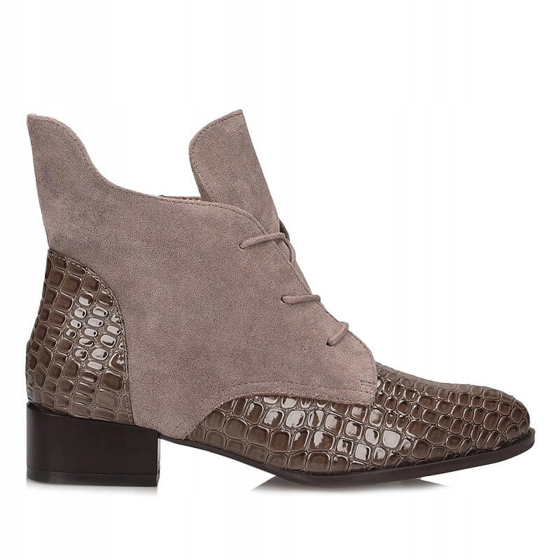 Béžové stylové kotníkové boty dámské šněrovací na plochém podpatku Potocki 25-12498