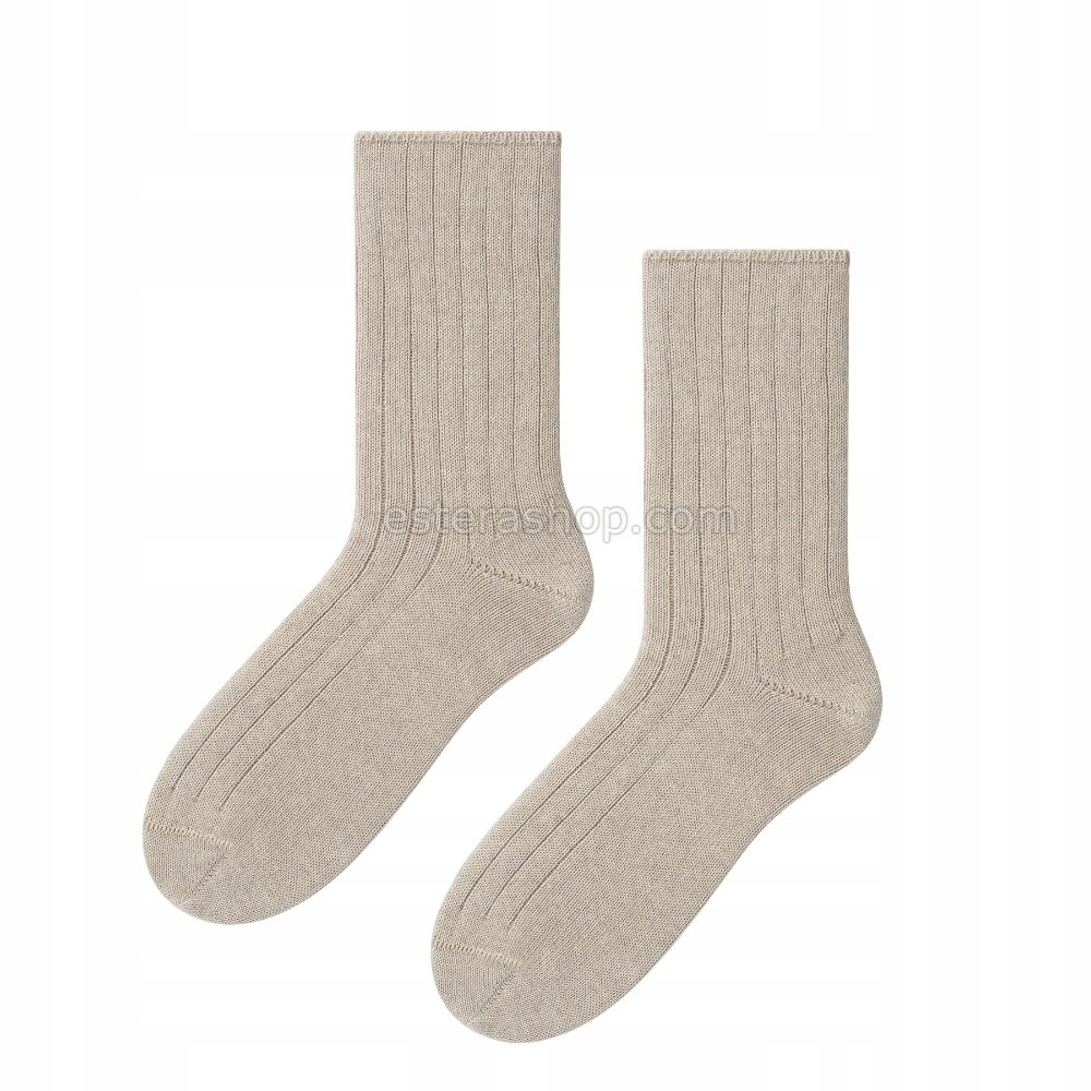 Wełniane beżowe skarpety z merino prążki 39/42 Marka Estera