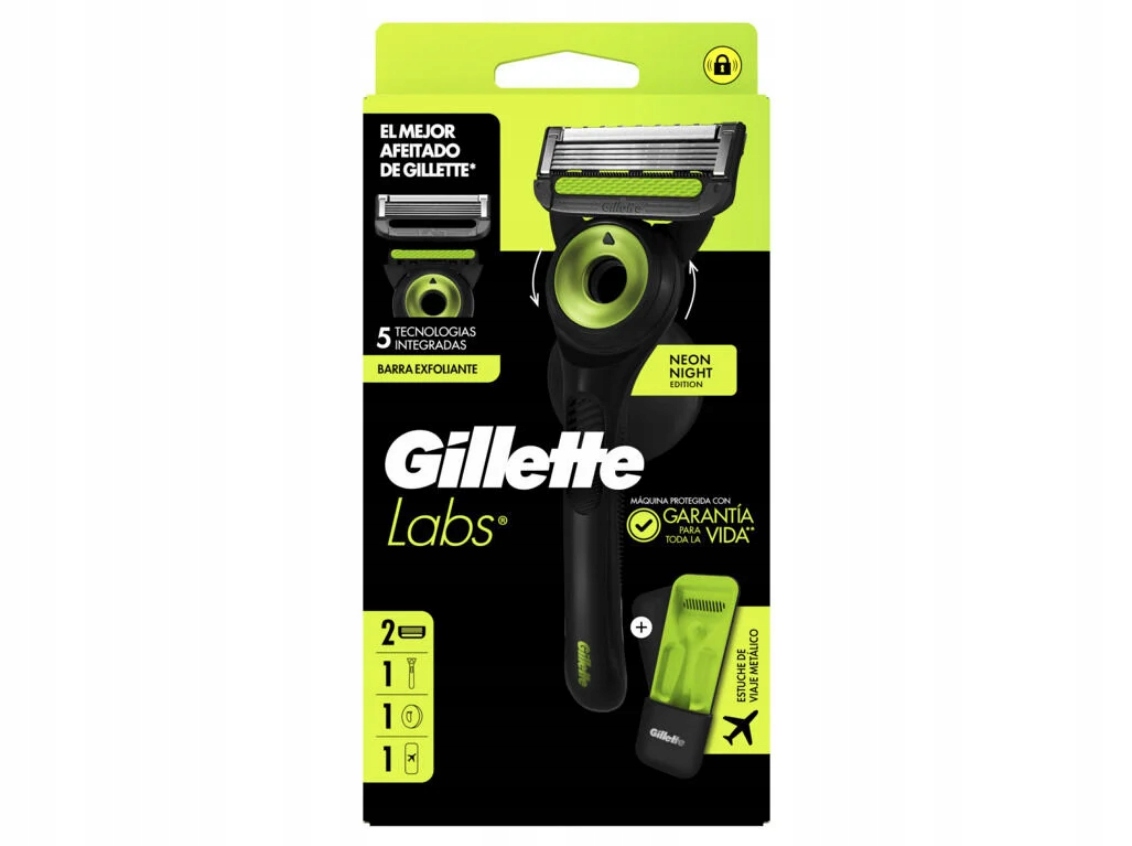 Maszynka Gillette Labs Neon Night 2WKŁADY Podstawka Metalowe Etui 4H359