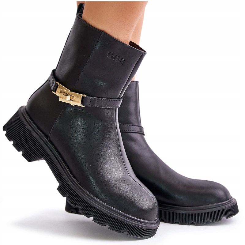 Dámské Kotníkové Boty Z Přírodní Kůže Na Zip Pásek Goe OO2N4150 Černé 38