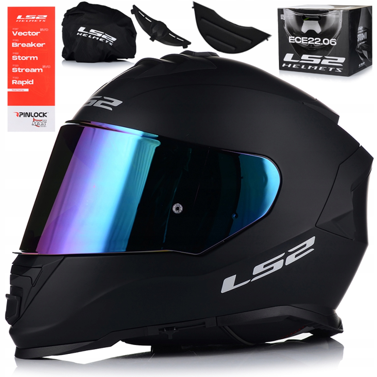 Motocyklová Prilba LS2 FF800 Storm II Čierny Mat Pánsky Dúhové Sklo