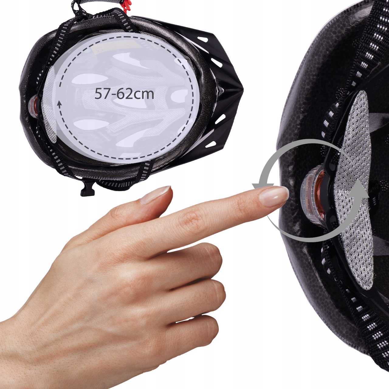 KASK ROWEROWY NA ROWER MĘSKI DAMSKI REGULOWANY WYGODNY 57-62 LAMPKA MTB Kolor szary