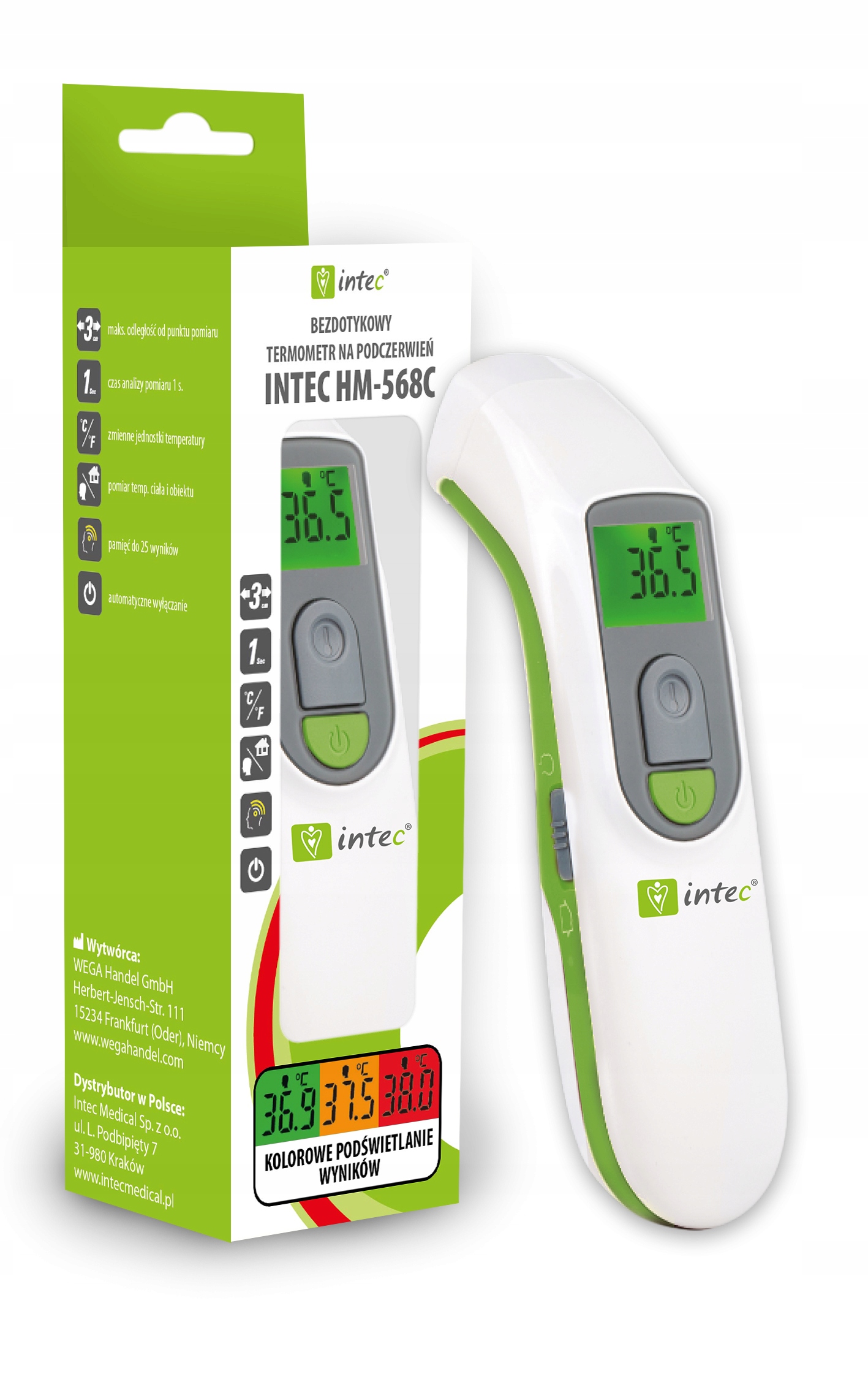 

Termometr Bezdotykowy higieniczny Intec 568C