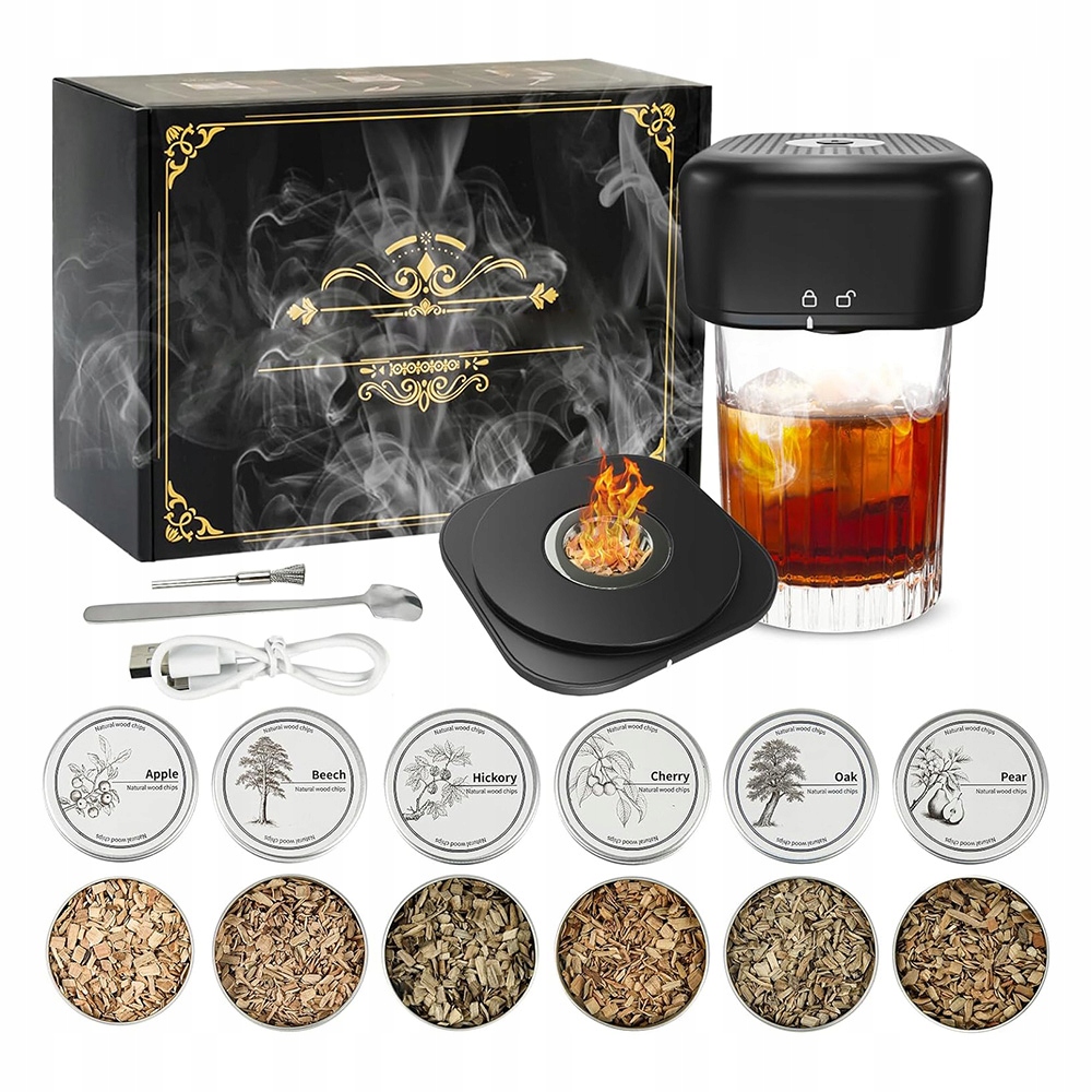 Elektrická udírna na whisky Cocktail Smoker 6 druhů dřeva Usb