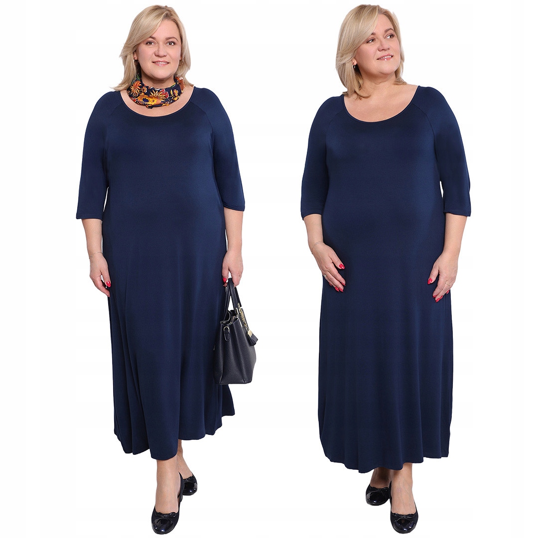 Dlouhá modrá šaty z úpletu, velikost 58