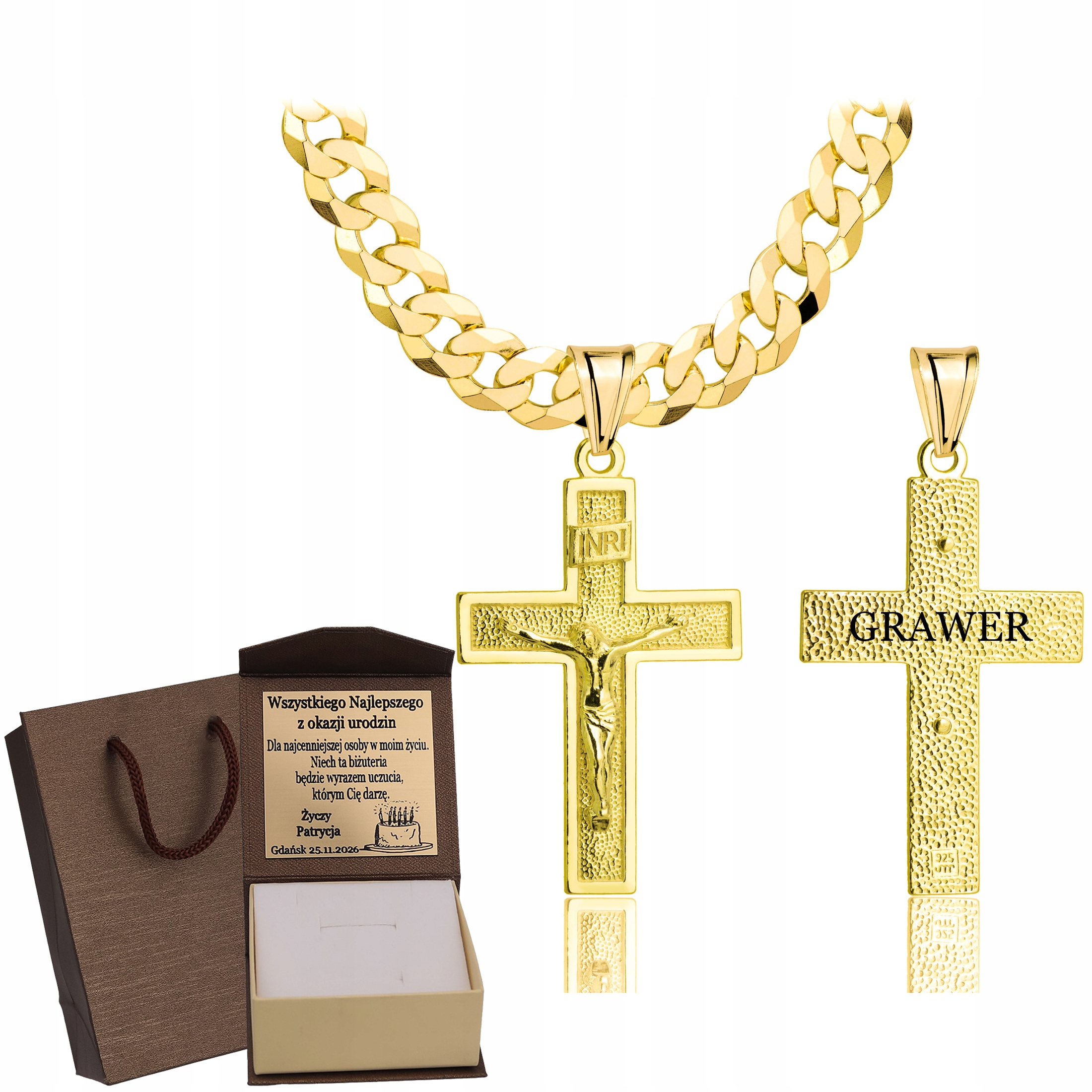 Zlatý Plný Řetízek Pánský Pancr S Křížkem Ryzost 925 585 Gravírování Bonus