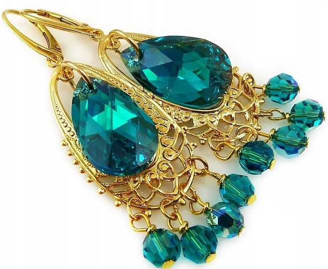 Křišťálové Náušnice Blue Chandelier Gold Arande