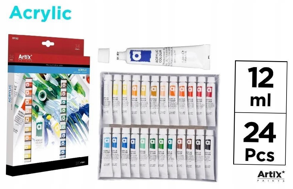 Farba akrylowa 12ml 24 kolory