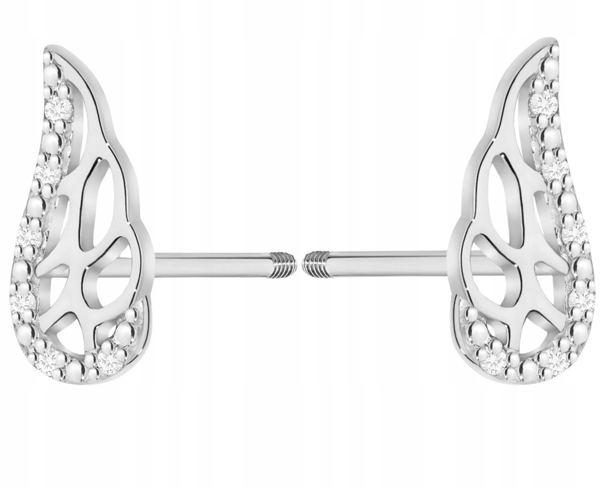 Bílé Zlato Náušnice S Křídly A Briliantem Na Šroubovací Tyči Zlato 585